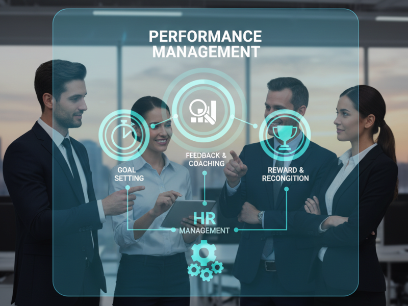 A group of people discussing perfomrance management